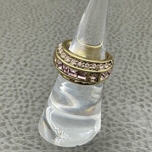 Heidi Daus Gold Tone Pink Crystal Wide Band Ring Sz 5 Pave Rhinestone Statement